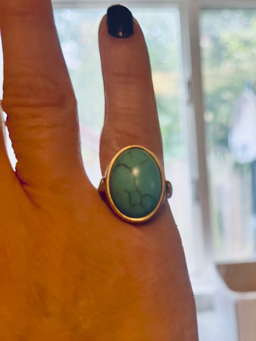 Silpada Gold-Tone Brass with Turquoise Ring Oval Stone size 7 - Picture 2 of 2